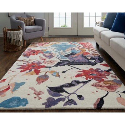 Handmade Red Floral Wool and Viscose Accent Rug 2' x 3'