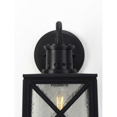 Black Metal Outdoor Lantern with Clear Seeded Glass