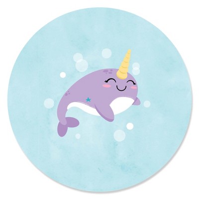 Big Dot of Happiness Narwhal Girl - Under The Sea Baby Shower or Birthday Party Circle Sticker Labels - 24 Count