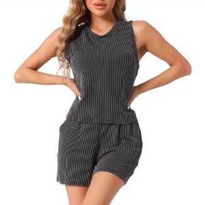 cheibear Women's Round Neck Sleeveless Soft Tank Top and Shorts Pajamas Set with Pockets - 1 of 4
