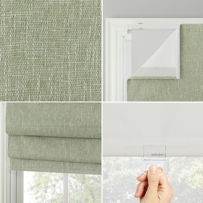 Sage Green Textured Fabric Cordless Blackout Roman Shade 39" x 64"