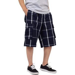 Shaka Wear Men's Cargo Shorts, Relaxed Fit, Plaid, Elastic Waist - 1 of 4