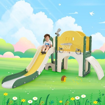 7 In 1 Kids Slide Playset, Freestanding Spaceship Climber Playground ...