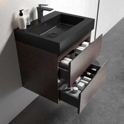 24 Inch Integrated engineered quartz basin WITHOUT drain and faucet, matt black