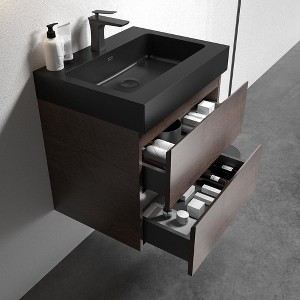 24 Inch Integrated engineered quartz basin WITHOUT drain and faucet, matt black - 1 of 3