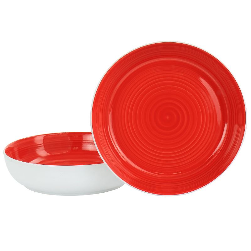Gibson Home Crenshaw 8.5 Inch 2 Piece Stoneware Dinner Bowl Set in Red and White, 1 of 7