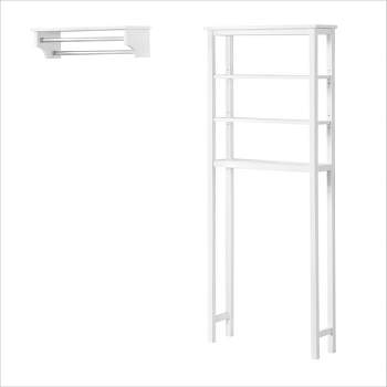 Dover Over the Toilet Organizer with Open Shelving and Two Towel Rods White - Alaterre Furniture