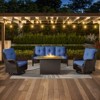 POCASSY 4-piece outdoor furniture set with fire pit table, brown wicker outdoor living set with patio sectional sofa, swivel chair - 2 of 4