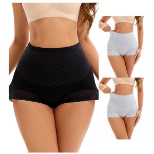 INSPIRE CHIC 3 Packs Women's Lace Mesh Light and Breathable Tummy Control Briefs High Waist Control Panties - 1 of 4