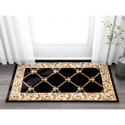 Black and Beige Floral Trellis Plush Area Rug 2'3" x 3'11"