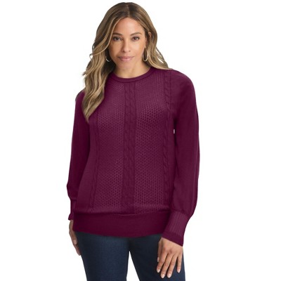 Jessica London Women's Plus Size Cashmere Pointelle Cable Crew