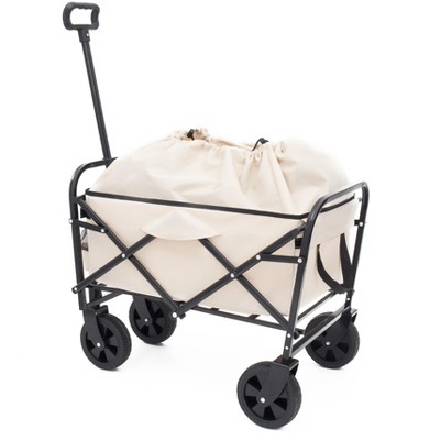 VYNXARIA Minimeetall Multi-use Bag,Collapsible Foldable Wagon Cart Beach Wagon Heavy Duty Utility Cart Utility Wagon Grocery Cart,Cream