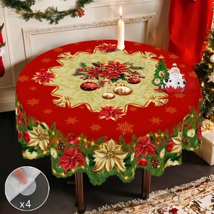 Christmas Tablecloth with Santa, Reindeer, Snowman & Tree – Dustproof Holiday Dining Table Cover Dustproof Easy-Care Home Decor - 1 of 4
