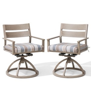 Crestlive Products Patio 2pc Swivel Chairs Aluminum Frame with Wood Grain Finish 360° Swivel Outdoor Dining Chairs with Sunbrella Cushion - 1 of 4