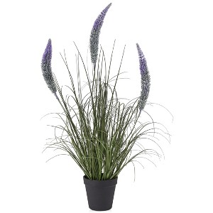 Artificial Foxtail Onion Grass Potted Plant - Purple & Green Faux Flowering Spikes - Fake Farmhouse Ornamental Greenery for Modern Home Decor - 1 of 4