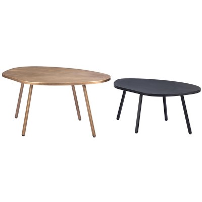 Castelo 2-Piece Brass and Black Metal Coffee Table Set