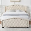 Upholstered Platform Bed with Wingback Tall Headboard and Button Tufted Design, Wood Slat Support, Easy Assembly, Beige - 3 of 4