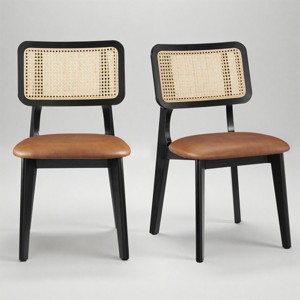 Art Leon Genuine Leather Dining Chairs with Cane Back, Set of 2 - 1 of 4