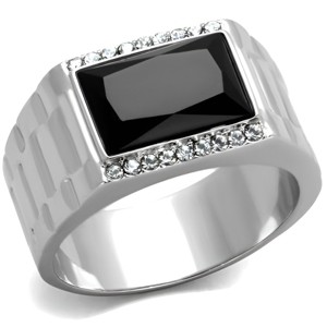 Slickblue Men's Stainless Steel Ring, Jet Black Onyx Center, Framed Clear Stones, Polished, size 8-13 - 1 of 4