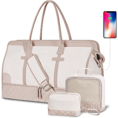 3-Piece Weekender Duffle Bag Set for Women with Shoe Compartment & Wet Pocket, Large Travel Carry-On Tote with Toiletry Bag