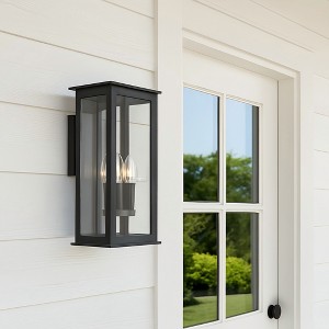 ALOADECOR Matte Black Modern Outdoor Wall Light with Dusk-to-Dawn Sensor Simplicity Wall Sconce with Clear Glass Shade for Garden (¨2 Pack) - 1 of 4