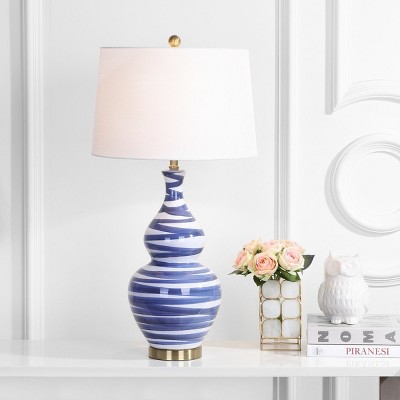 Aviana Blue and White Ceramic Table Lamp with Cotton Shade
