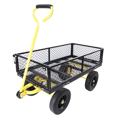 DOMETOUR (Black +Yellow Solid Wheels Wagon Cart) Solid Wheels Tools Cart Wagon Cart Garden Trucks Make It Easier To Transport Firewood