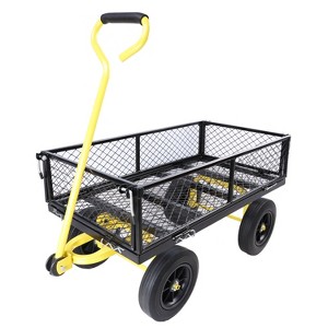 DOMETOUR (Black +Yellow Solid Wheels Wagon Cart) Solid Wheels Tools Cart Wagon Cart Garden Trucks Make It Easier To Transport Firewood - 1 of 4