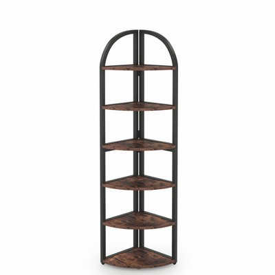 Lirago,6-Tier Corner Bookshelf – Sturdy Metal Frame with Thick Boards – Compact Storage for Apartments, Offices & Small Spaces