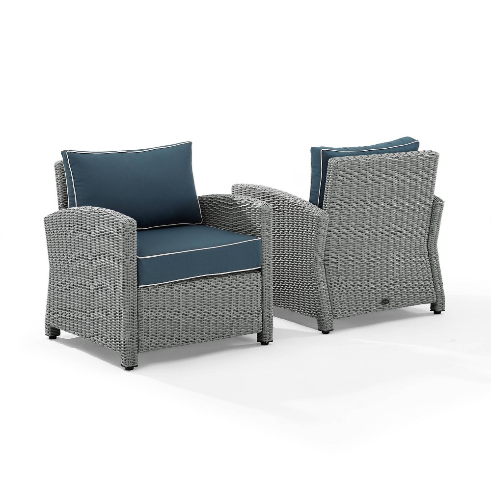 Photos - Garden Furniture Crosley Bradenton 2pk Outdoor Wicker Armchairs - Navy/Gray  