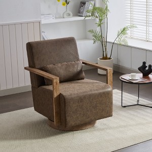 Okak 360° Swivel Modern Padded Armchair,360 Degree Comfy Lounge Reading Chair Genuine Wood Armrest Accent Chair for Living Room,Office,Nursery - 1 of 4