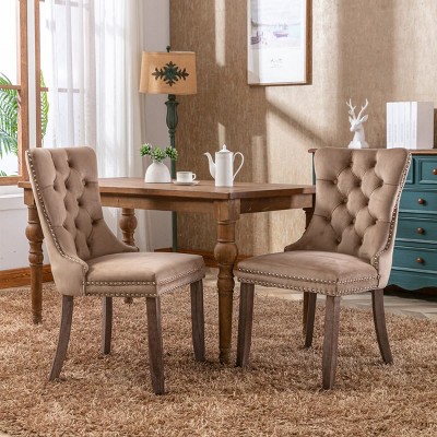 Velvet Tufted Dining Chairs with Nailhead Trim, 2-Piece Upholstered Solid Wood Chair Set for Dining Room-The Pop Home