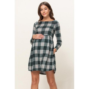 Hello Miz Women's Plaid Long Sleeve Empire Waist Maternity Dress - 1 of 4