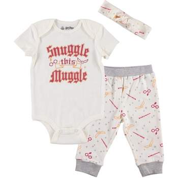 Harry Potter Baby Girls Bodysuit Pants and Headband 3 Piece Outfit Set Newborn to Infant
