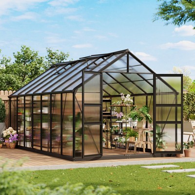 8x14 FT Greenhouses for Outside, Greenhouse with Aluminum Frame, Lockable Door and Ajustable Roof Vent, for Outside Garden Backyard, Patio