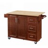 Homy Casa Drop-Leaf Rolling Kitchen Island Cart with Storage Cabinet & Drawers, Brown - 2 of 4