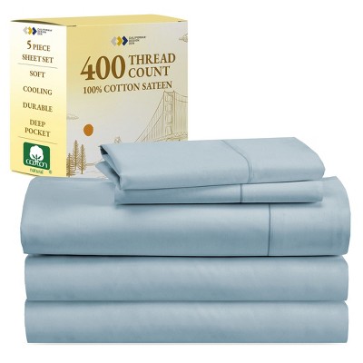 Cotton Sheets Set - Softest 400 Thread Count Bed Sheets, 100% Cotton Sateen, Cooling, Deep Pocket by California Design Den