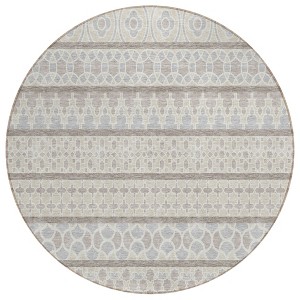 Ivory Beige And Taupe Quatrefoil Washable Indoor Outdoor Area Rug - 1 of 4