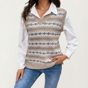 Anna-Kaci Women's Sleeveless V-Neck Knit Sweater Vest with Geometric Pattern Design - 1 of 4