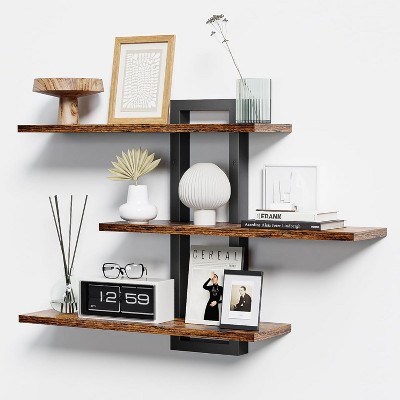 Attop Floating Shelves for Wall, Wood Wall Shelves for Bathroom, 3 Tier Shelves for Wall Decor, Decorative Hanging Storage Shelf