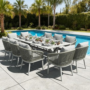 LayinSun 11 Pieces Outdoor Patio Dining Set, Aluminium Rectangular Dining Table and Wicker Rattan Chairs Set for Outside Backyard, Poolside - 1 of 4