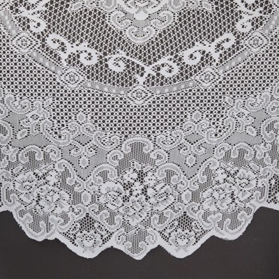 Elegant White Lace Round Fabric Tablecloth with Floral Pattern, 59 Inches