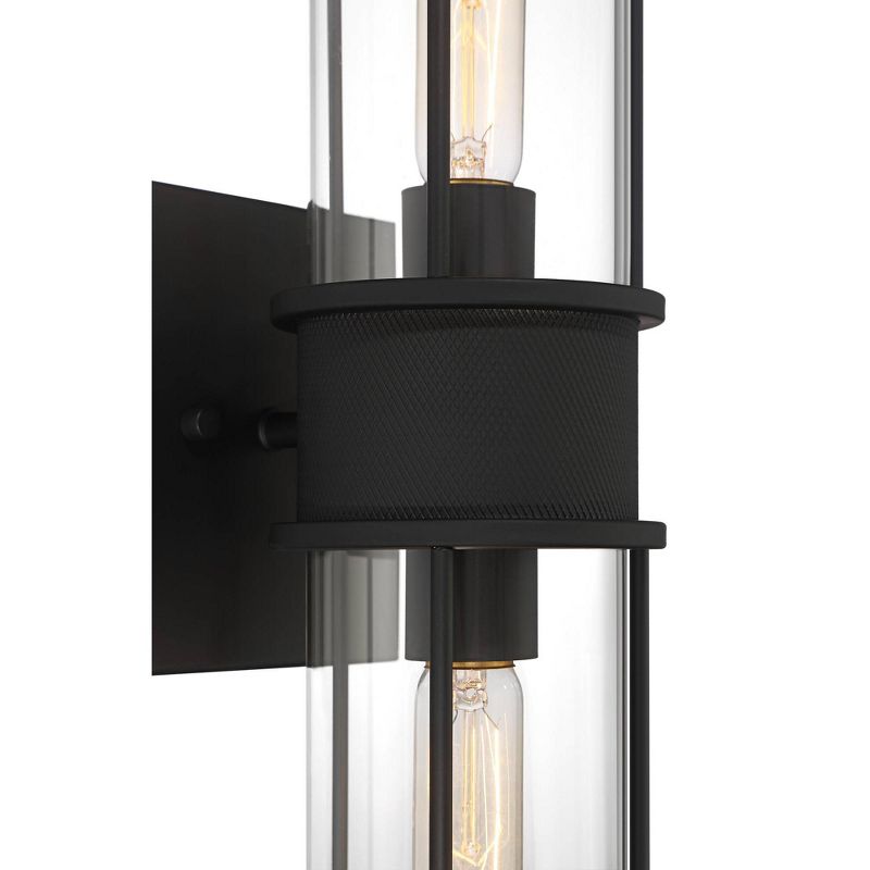 Possini Euro Design Modern Wall Light Sconce Matte Black Hardwired 19 1/2" 2-Light Fixture Clear Glass Shades for Bedroom Bathroom, 3 of 9