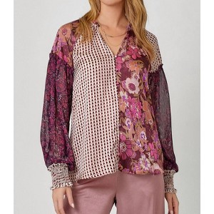 Women's Mixed Print Long Sleeve Blouse - mystree - 1 of 4