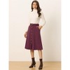 Allegra K Women's High Waist Solid Button Front A-Line Belted Corduroy Midi Skirt - 3 of 4
