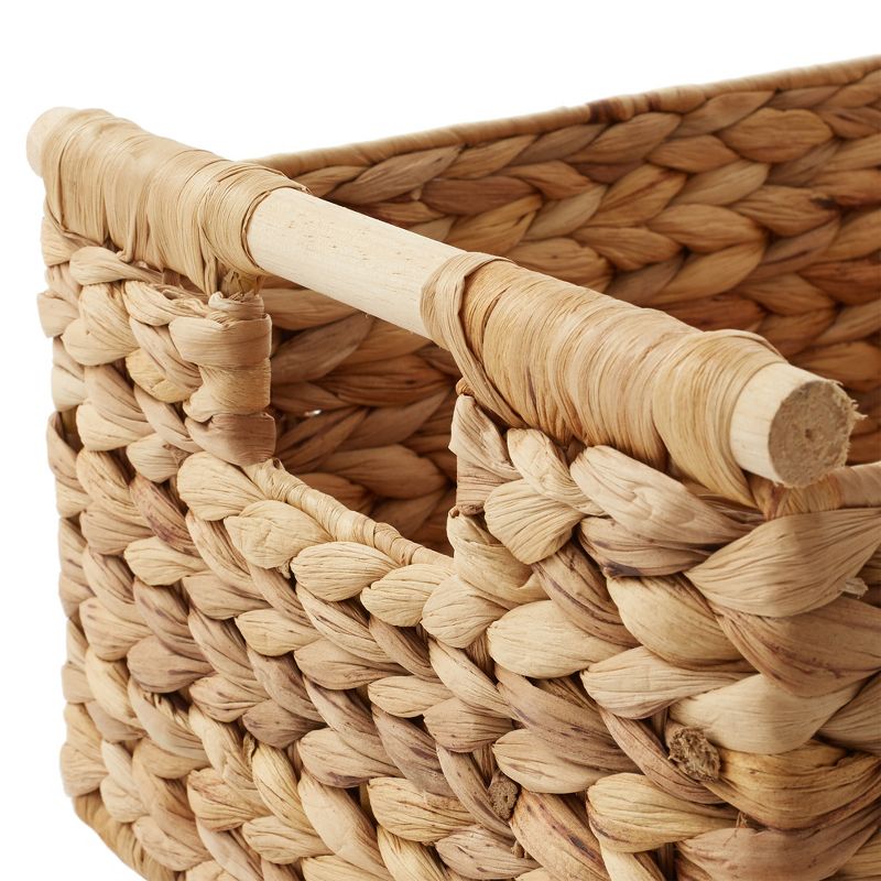 Casafield (Set of 3) Water Hyacinth Rectangular Storage Baskets with Wooden Handles - Small, Medium, Large Woven Nesting Baskets, 5 of 7