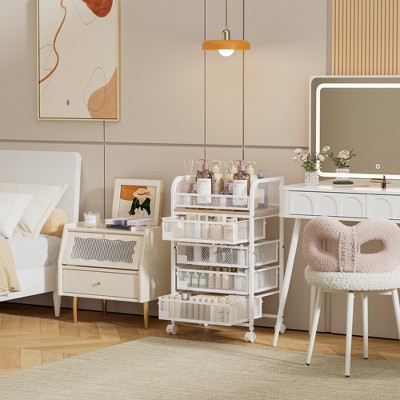 Makeup Organizer with 4 Drawers, Skincare Storage, Floor Skincare Organizers with Wheels