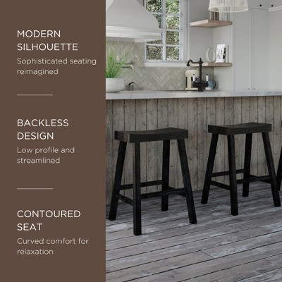 Vincent 26" Antiqued Black Wooden Saddle Bar Stool