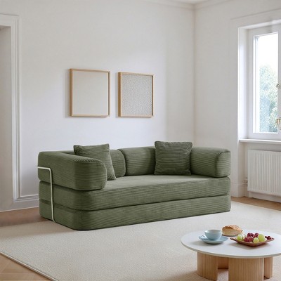 KWPZQEB 74.8" Modern Convertible Sofa, Corduroy Compressed Floor Sofa with 2 Pillows & Armrests, Cloud Loveseat, 5-in-1 Modular Sofa for Living Room