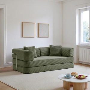 KWPZQEB 74.8" Modern Convertible Sofa, Corduroy Compressed Floor Sofa with 2 Pillows & Armrests, Cloud Loveseat, 5-in-1 Modular Sofa for Living Room - 1 of 4